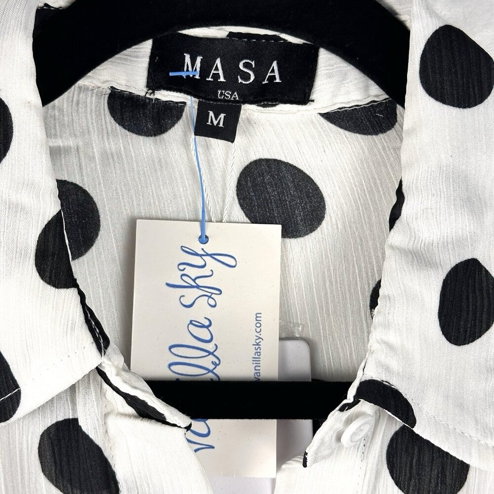 MASA USA Polka Dot Button Down Tunic Blouse Size M Longline Coastal Beach Top - Picture 3 of 10